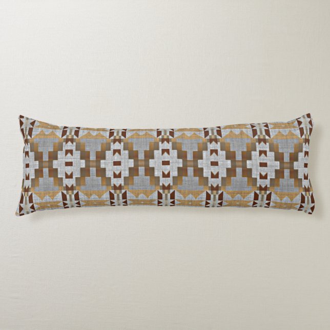 Khaki Beige Taupe Dark Brown Grey Tribal Art Body Pillow (Front)