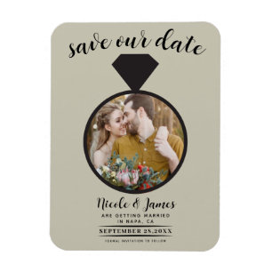 Khaki Beige Wedding Ring Photo Save the Date Magnet