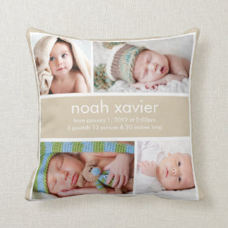 Khaki Birth Announcement Pillow