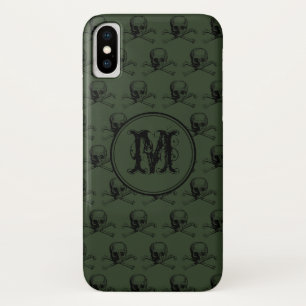 Khaki Black Skull Halloween Personalized Monogram Case-Mate iPhone Case