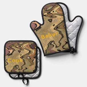 Khaki camo camouflage Cook Baker personalize Oven Mitt & Pot Holder Set