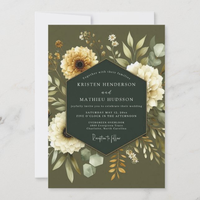 Khaki Cream Botanical Wedding Invitation (Front)