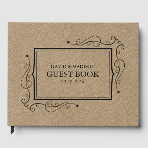 Khaki Faux Linen Black Frame Guest Book