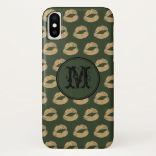 Khaki golden lips Gothic Personalised Monogram Case-Mate iPhone Case