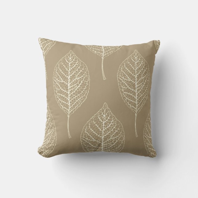 Khaki Green Botanical Leaf Pattern Throw Pillow (Front)
