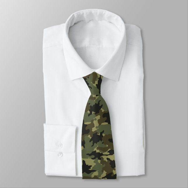 Khaki Green Camo Military Camouflage Mens Neck Tie (Tied)