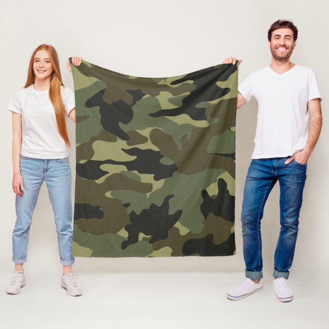 Khaki Green Camo Military Custom Fleece Blankets (In Situ)