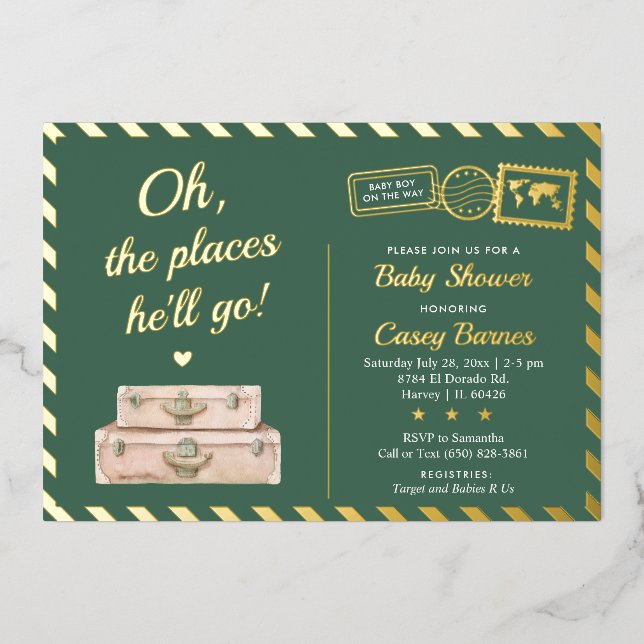 Khaki Green Gold Adventure Travel Baby Boy Shower (Front)