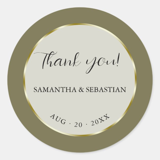 Khaki Green Gold Frame Classic Round Sticker (Front)