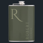 Khaki Green Masculine Monogram Groomsmen Gift Hip Flask<br><div class="desc">This simple custom groomsmen flask features personalized groomsman's or best man's name,  and monogram. You can easily change the background and fonts colours to match your event if you like.</div>