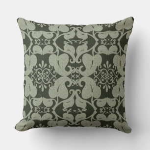 Khaki Green Modern Elegant Leaf Pattern Throw Pillow