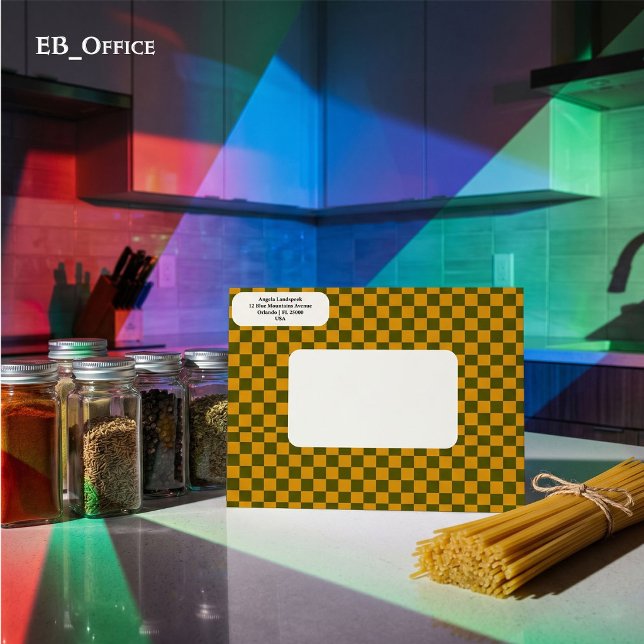 Khaki Green, Yellow Chequered  Return Address  Envelope (Love the envelope, but looking for a different hue? Visit EB_Office to explore our full collection.)
