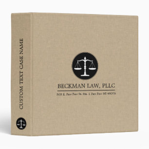 Khaki Linen Black Justice Logo Binder