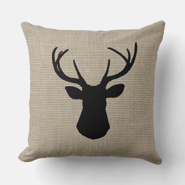 Khaki Linen Look Deer Silhouette Pillow (Front)