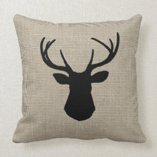 Khaki Linen Look Deer Silhouette Pillow