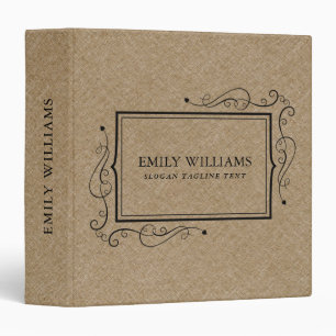 Khaki Linen Texture Black Vintage Frame Binder