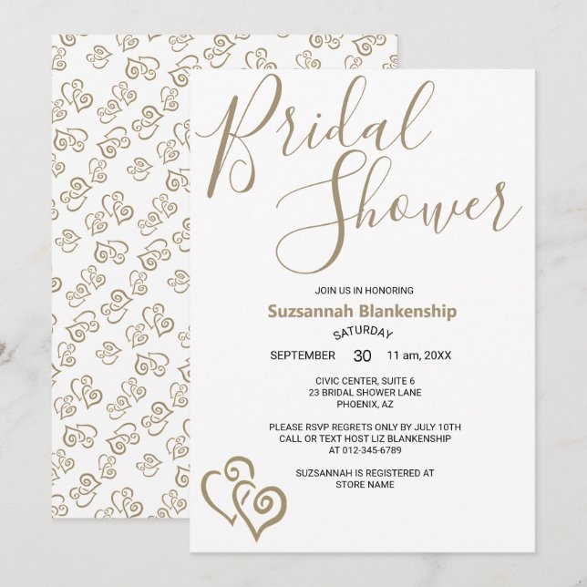 Khaki Linked Hearts Bridal Shower Template (Front/Back)