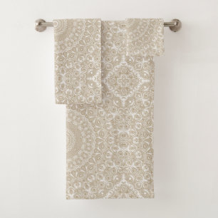 Khaki Mandala Geometric Pattern Bath Towel Set