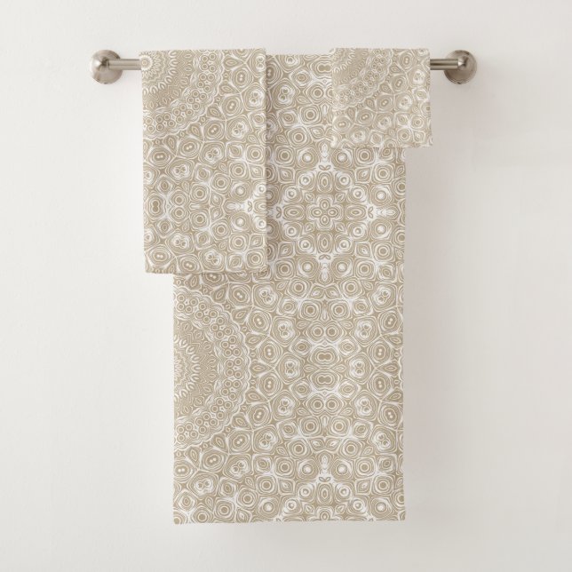 Khaki Mandala Geometric Pattern Bath Towel Set (Insitu)