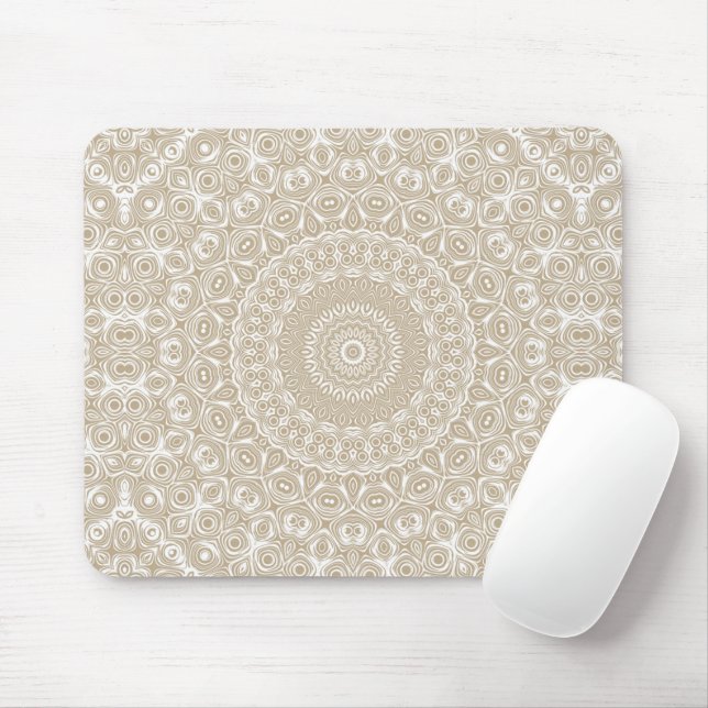 Khaki Mandala Geometric Pattern Mouse Pad (With Mouse)