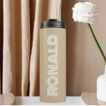 Khaki Modern Typography Personalized Name Thermal Tumbler<br><div class="desc">Keep hot beverages hot and cold beverages cold with this trendy,  insulated thermal tumbler that is a khaki colour along with name printed in white,  modern  typography. Edit your thermal tumbler and replace name with desired name. Perfect for a birthday gift,  wedding groomsman gift,  etc.</div>