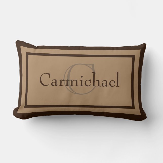 Khaki moderne/Monogramme Brown Nom Accent Coussin (Recto)