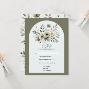 Khaki Olive Green Watercolor Floral RSVP Invitation