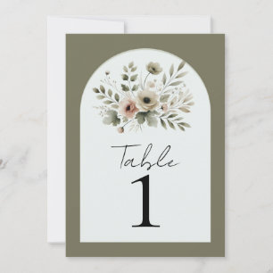 Khaki Olive Green Watercolor Floral Table  Invitation