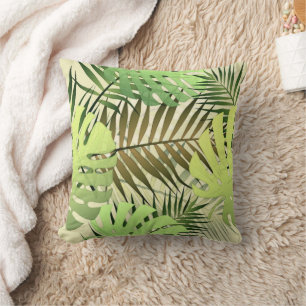 Khaki palm tropical monstera leaves throw pillow