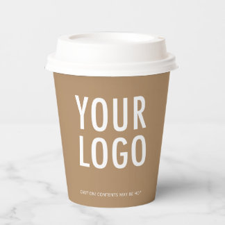 Khaki Paper Cups with Lids Custom Company Logo 8oz