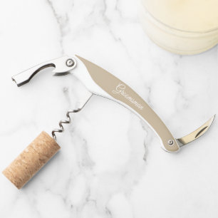 Khaki Personalized Wedding Groomsman Corkscrew