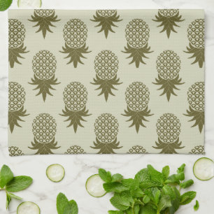 Khaki Pineapple Pattern Add Your Initial Kitchen Towel