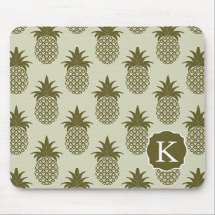 Khaki Pineapple Pattern   Add Your Initial Mouse Pad