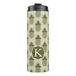 Khaki Pineapple Pattern Add Your Initial Thermal Tumbler