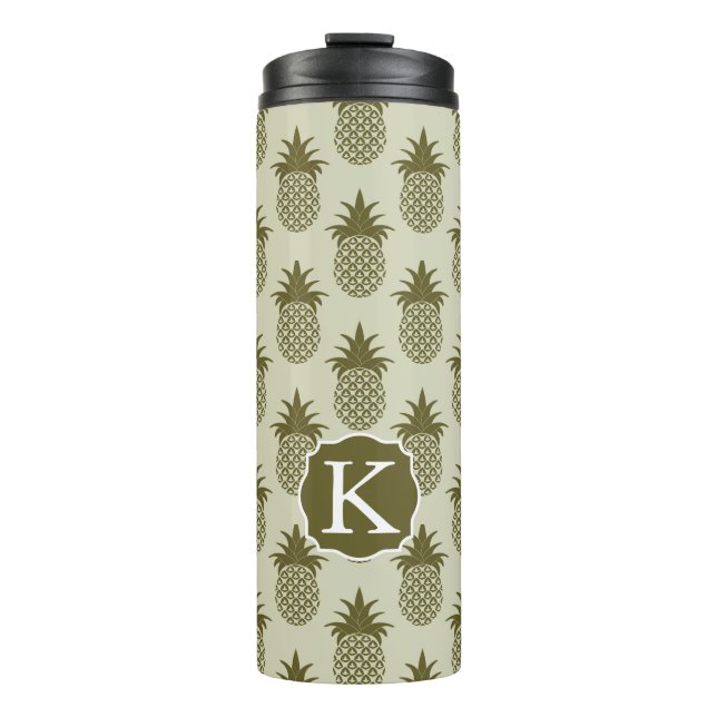 Khaki Pineapple Pattern | Add Your Initial Thermal Tumbler (Front)