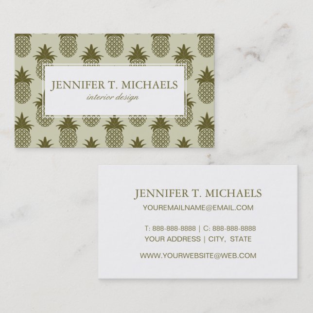 Khaki Pineapple Pattern Business Card (Front/Back)