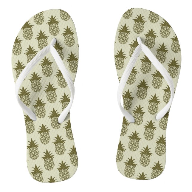 Khaki Pineapple Pattern Flip Flops (Footbed)
