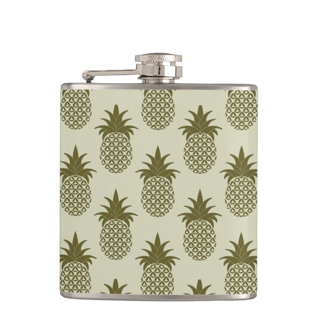 Khaki Pineapple Pattern Hip Flask (Front)