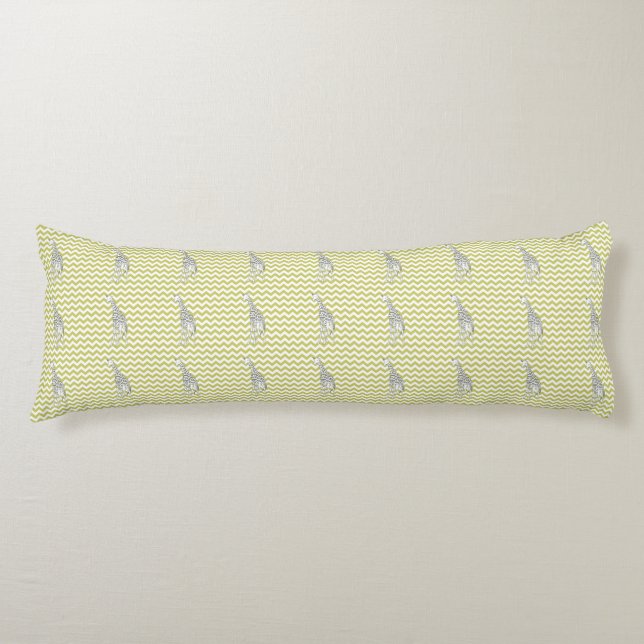 Khaki Safari Chevron with Pop Art Giraffe Body Pillow (Front)
