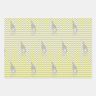 Khaki Safari Chevron with Pop Art Giraffe Wrapping Paper Sheet