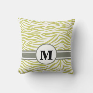 Khaki Safari Zebra with Monogram Throw Pillow