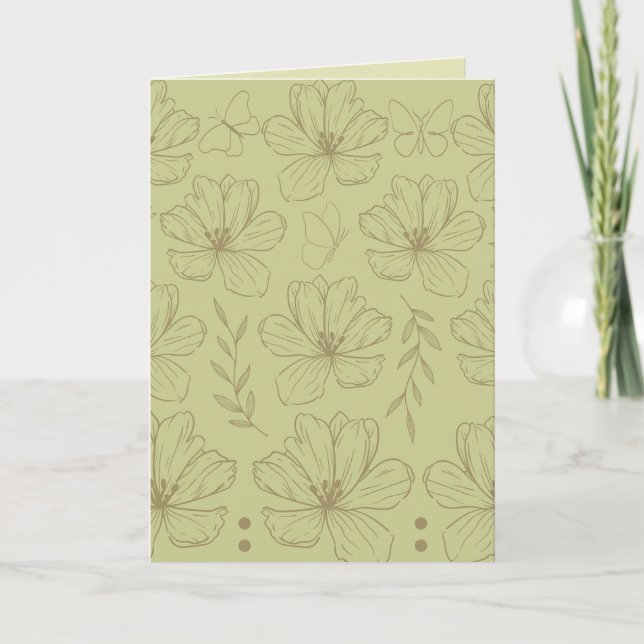 Khaki & Sage Green Boho Floral  Card (Front)