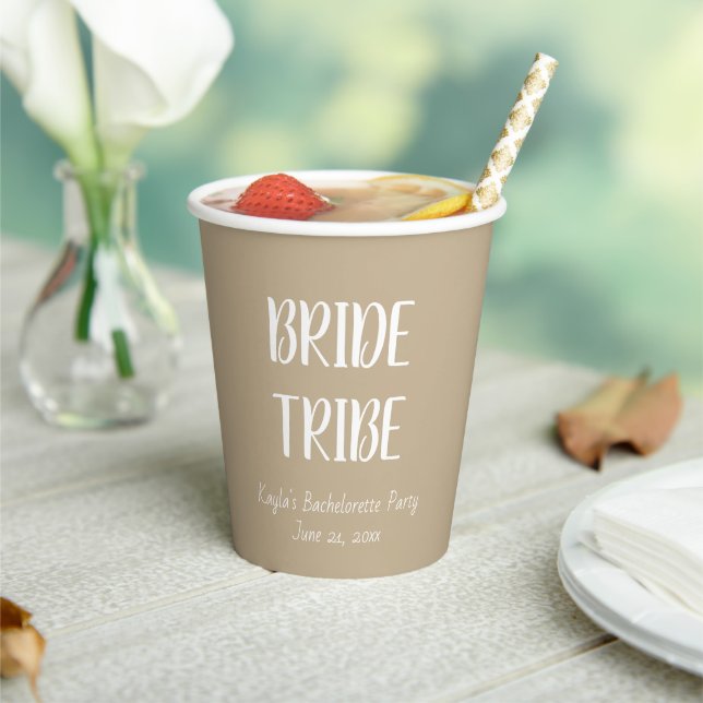 Khaki Simple Colour Wedding Bride Tribe Paper Cups (Insitu)