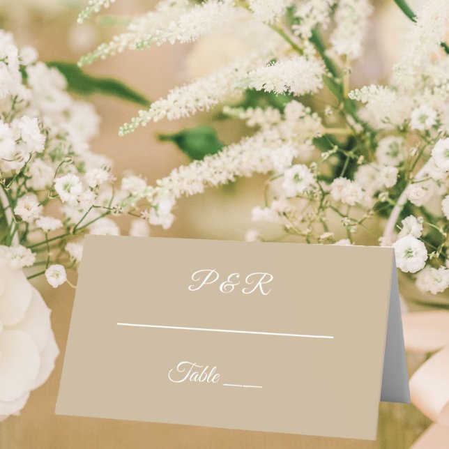 Khaki Simple Stylized Script Wedding Place Card (In Situ Wedding)