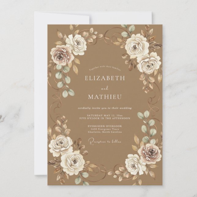 Khaki Sophisticated Rustic Wedding Invitation (Front)