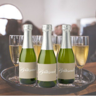 Khaki Stylized Script Wedding Bridesmaid Sparkling Wine Label