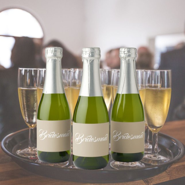 Khaki Stylized Script Wedding Bridesmaid Sparkling Wine Label (In Situ Wedding)