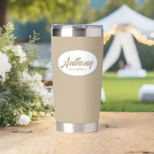 Khaki Stylized Wedding Groomsman Name Insulated Tumbler