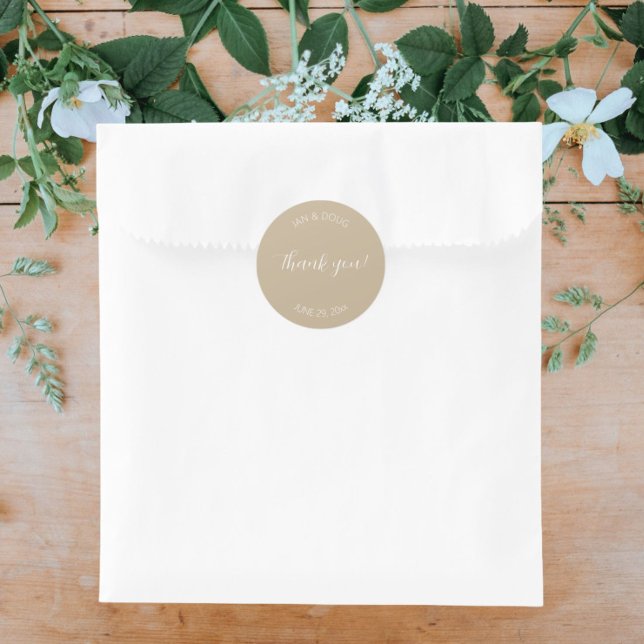 Khaki Stylized Wedding Thank You Classic Round Sticker (In Situ Wedding)