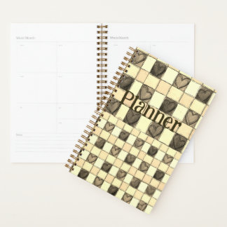 Khaki tan & crème en vichy coeur Planner